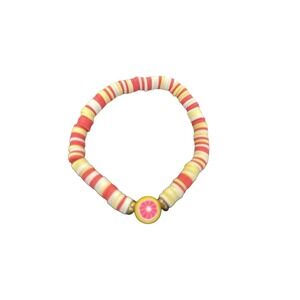 Adorable Colorful Pink/white/yellow Clay Bead Bracelets With Lemon Charm- summer